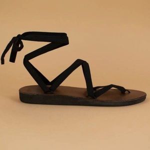 Sseko Designs Size 11 Brown Leather Ribbon Sandals; Black, Gray & Teal Ribbons